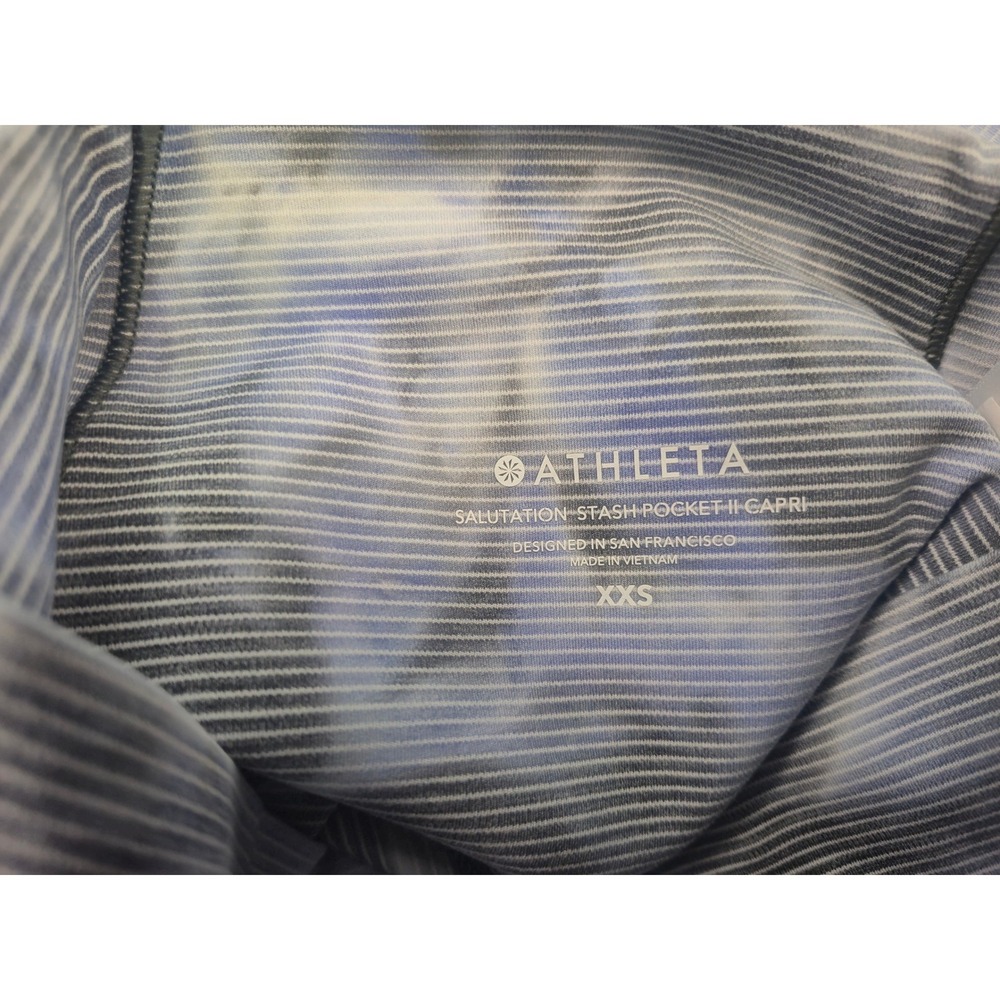 Athleta Salutation Stash Pocket II Capri Leggings XXS Blue Tie Dye Stripe Yoga - Picture 4 of 7